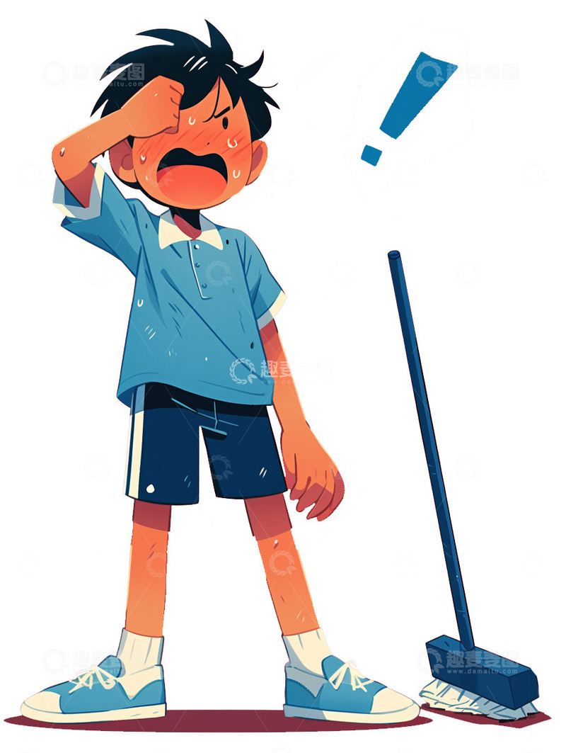 劳动节男孩辛苦干活值日擦汗形象