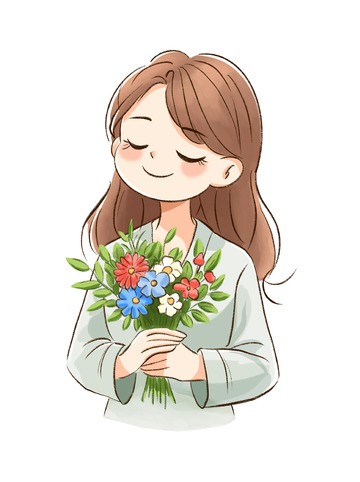 母亲节捧着花的妈妈长辈