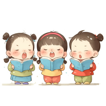 少儿正在阅读卡通插画素材