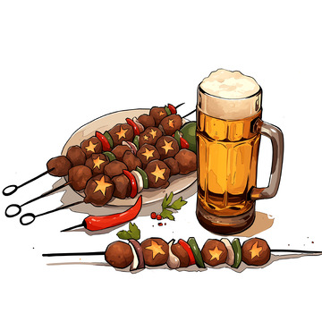 烤串烧烤撸串卡通手绘素材