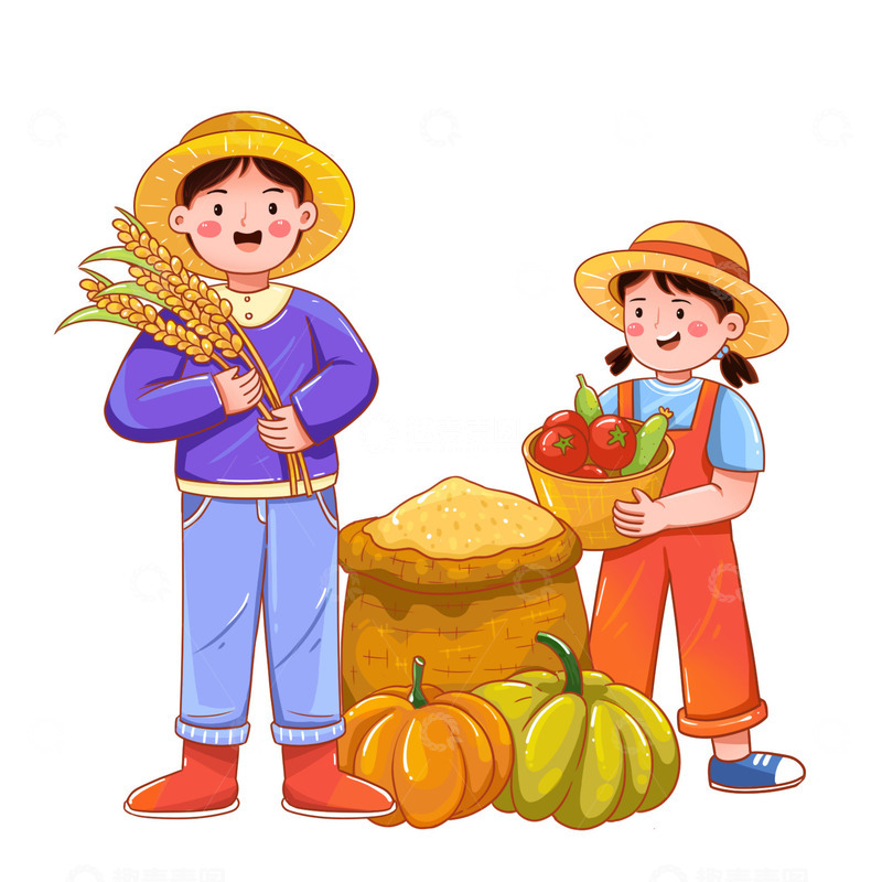 源文件下载【趣麦麦图】-丰收人物插画
