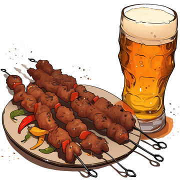 烧烤撸串大排档卡通手绘素材