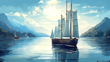 唯美清新大海帆船