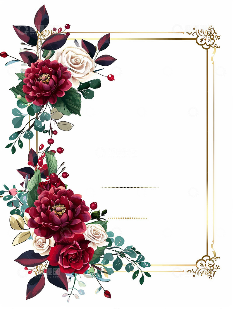 高清大图下载【趣麦麦图】花朵装饰边框邀请函贺卡背景