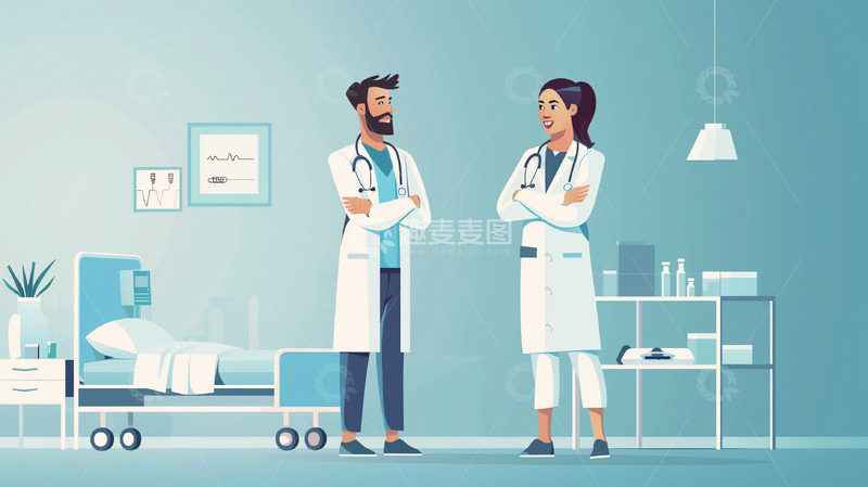高清大图下载【趣麦麦图】医生病床插画背景