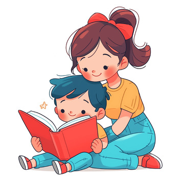 卡通风格亲子阅读人物素材
