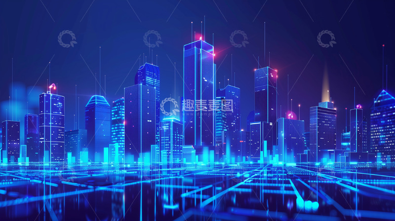 高清大图下载【趣麦麦图】科技城市线条光效背景