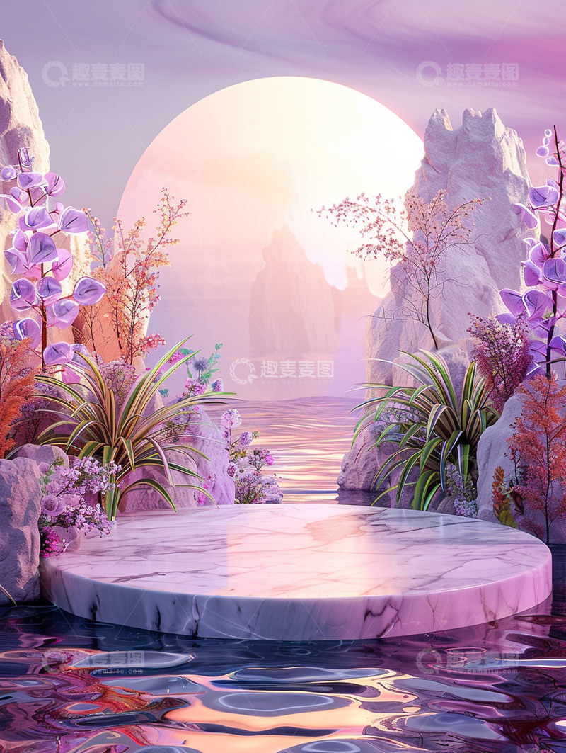 源文件下载【趣麦麦图】粉色紫色大理石电商背景