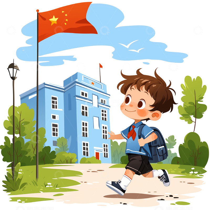 卡通学校上学小男孩
