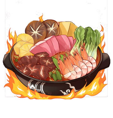 中式火锅卡通插画风格