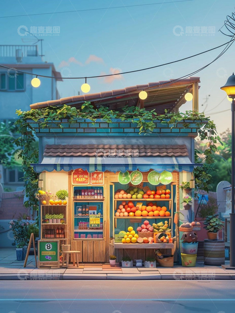 高清大图下载【趣麦麦图】水果店小场景建模