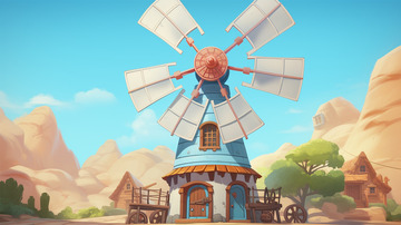 植物风车建筑卡通插画场景