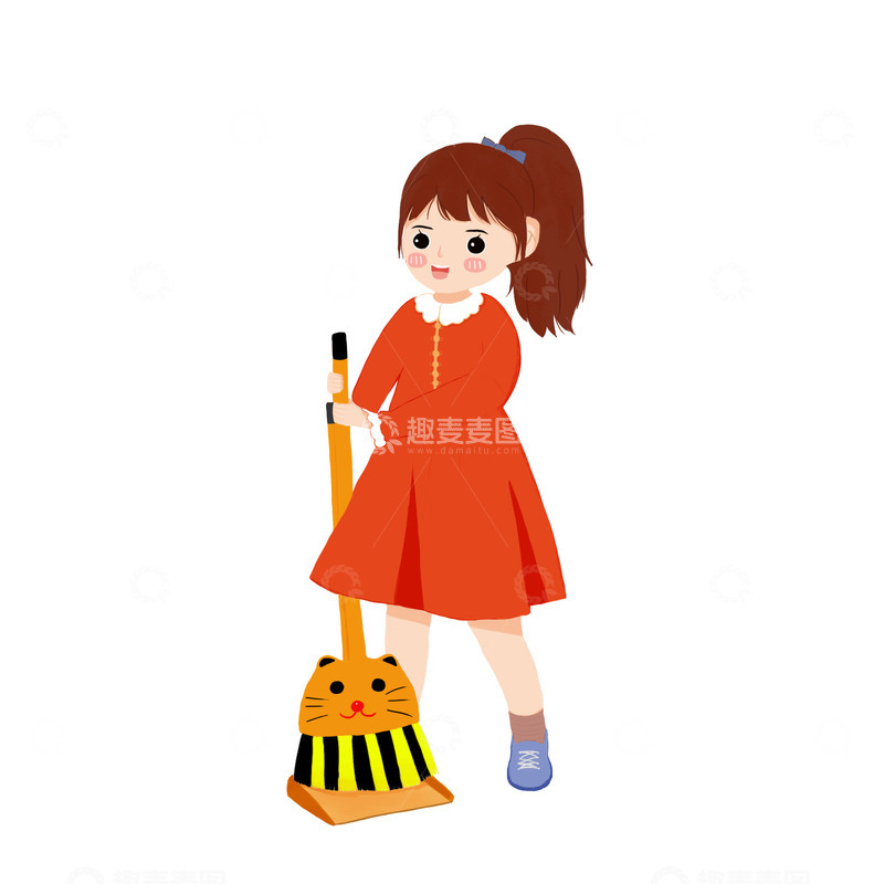 五一劳动节女孩打扫卫生插画儿童劳动