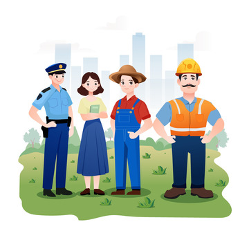 蓝红色卡通风格五一劳动节人物