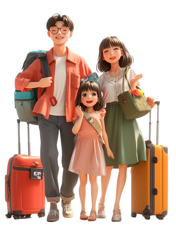 节日假期去度假的一家