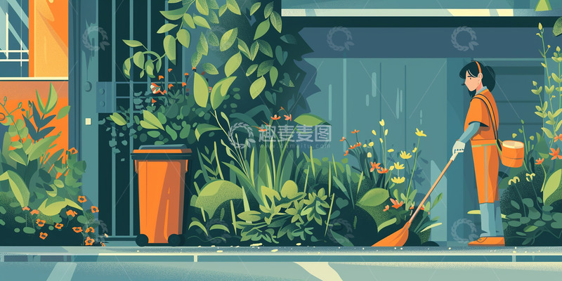 高清大图下载【趣麦麦图】打扫街道的环卫工