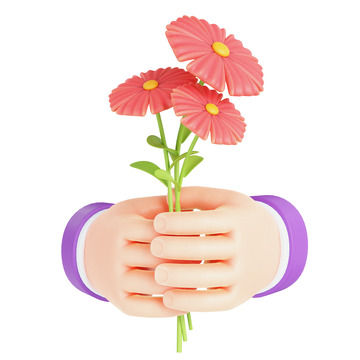 3D手拿康乃馨鲜花