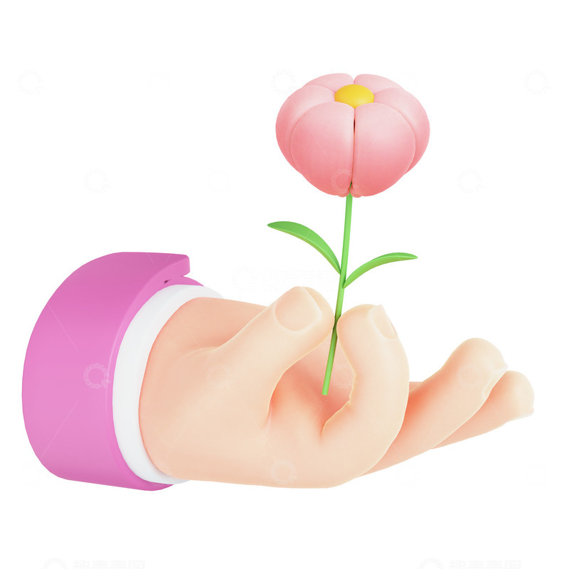源文件下载【趣麦麦图】-3D手拿粉色鲜花康乃馨