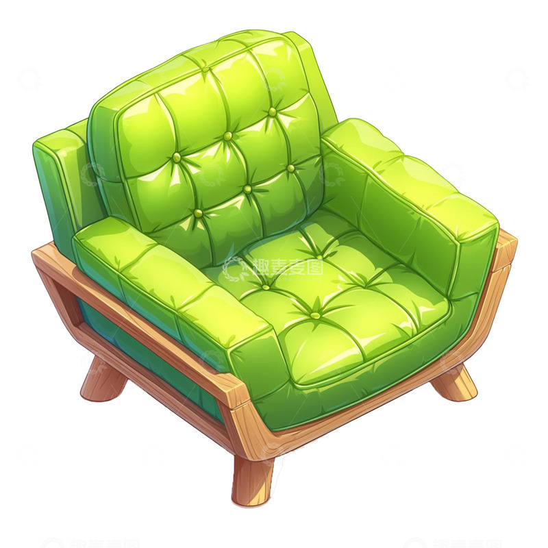 高清大图下载【趣麦麦图】绿色卡通皮具单人沙发