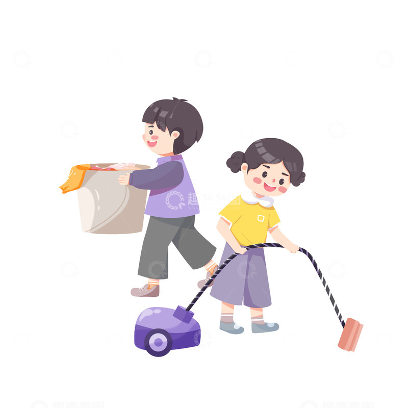 儿童打扫卫生做家务场景