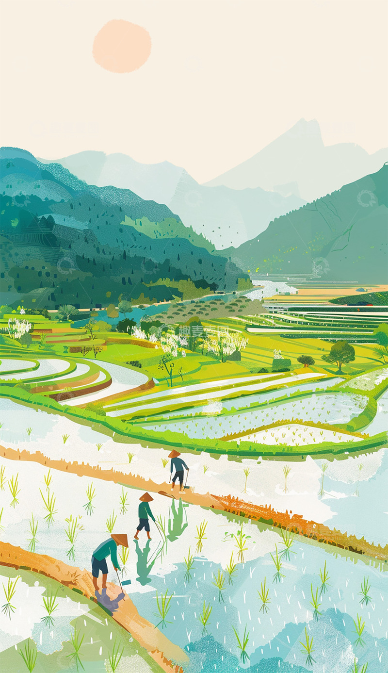 高清大图下载【趣麦麦图】种植水稻插秧劳动