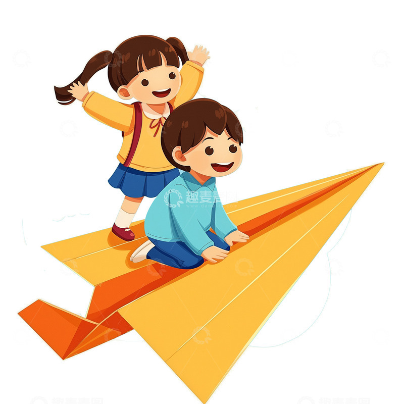 高清大图下载【趣麦麦图】开学季学生纸飞机卡通素材