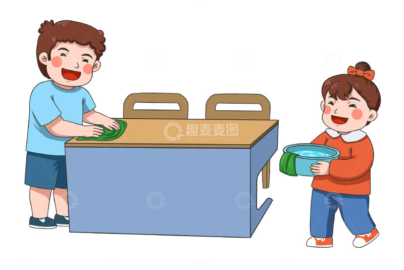 小男孩小女孩搞卫生