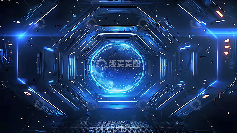 高清大图下载【趣麦麦图】蓝色机械科技智能大门背景