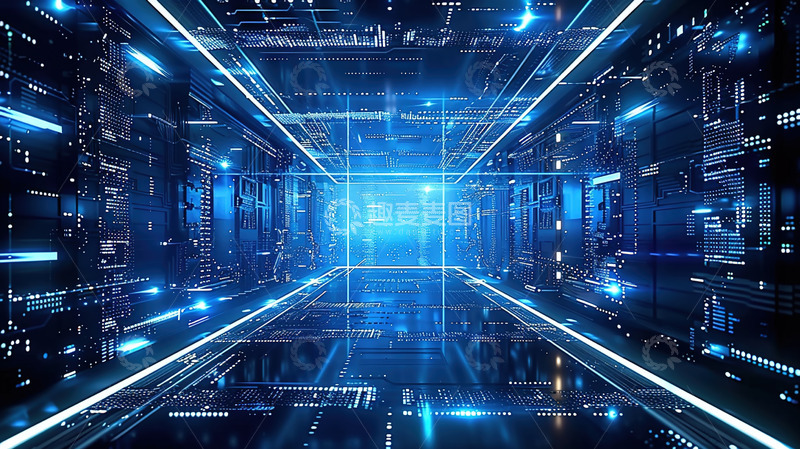 高清大图下载【趣麦麦图】蓝色超级电脑未来智能云端背景