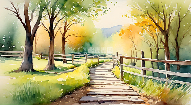 水彩风秋日风景