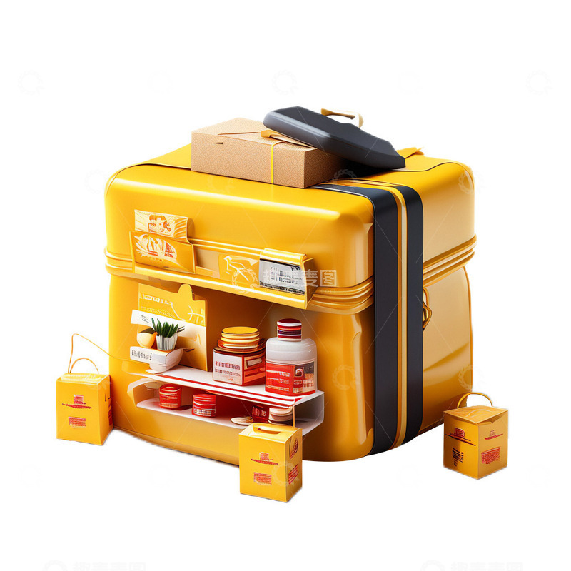 高清大图下载【趣麦麦图】3D立体真实外卖箱箱子黄色外卖