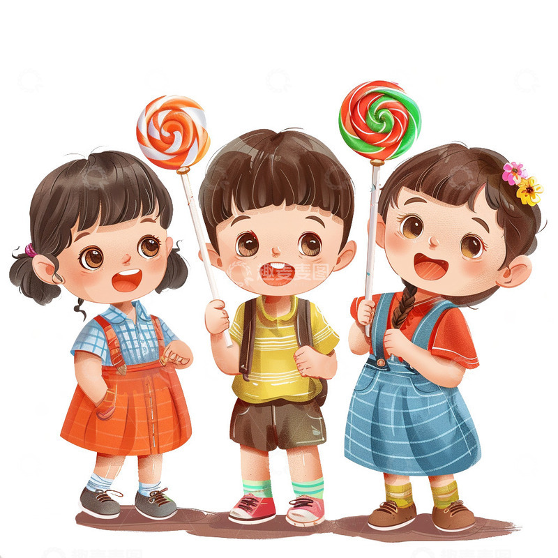 高清大图下载【趣麦麦图】-放假游玩拿着棒棒糖的小孩