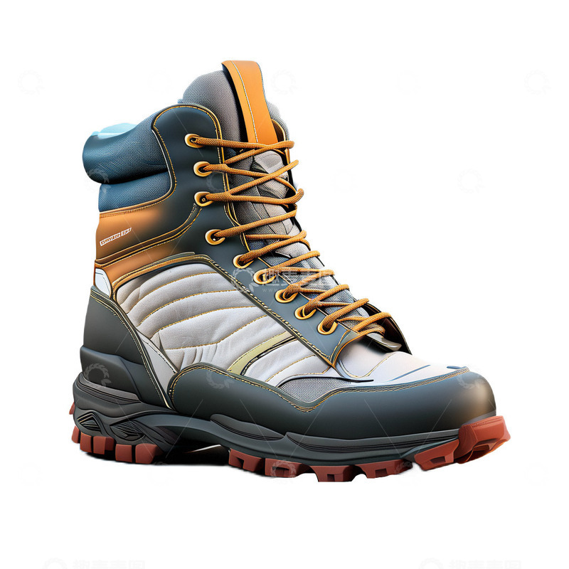 高清大图下载【趣麦麦图】3D立体真实登山靴靴子鞋灰色
