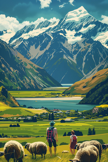 草原亲子旅行插画背景