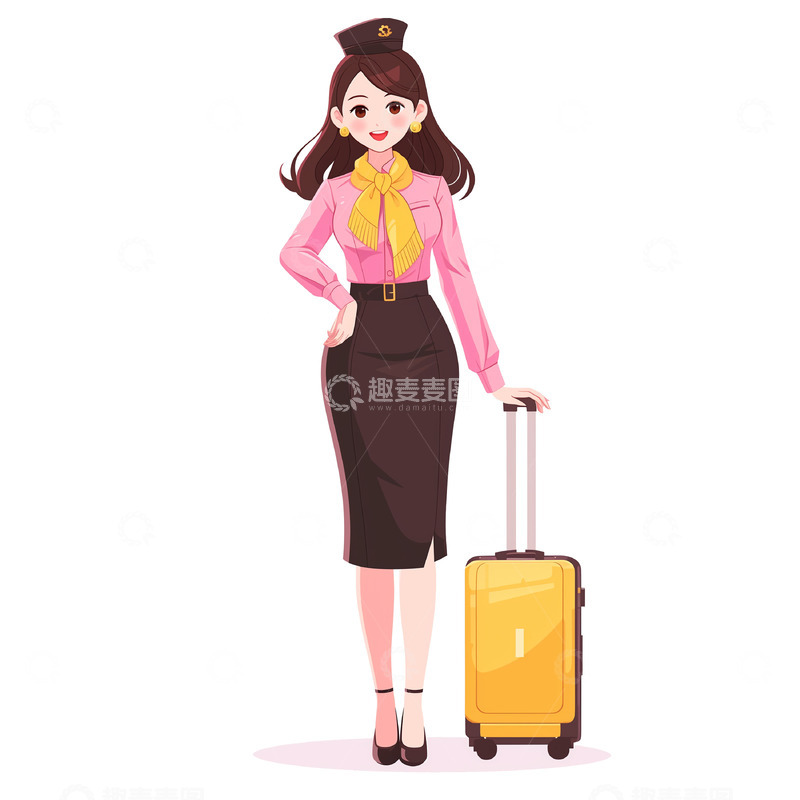 高清大图下载【趣麦麦图】卡通职业空中小姐卡通人物