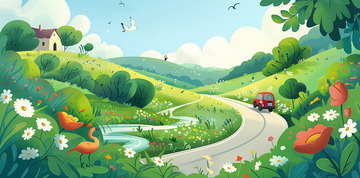 旅行轿车野外郊游插画背景