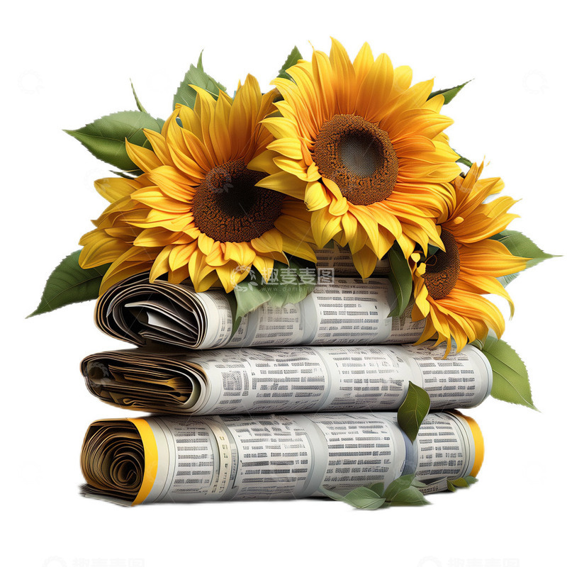 高清大图下载【趣麦麦图】3D立体真实向日葵报纸花朵
