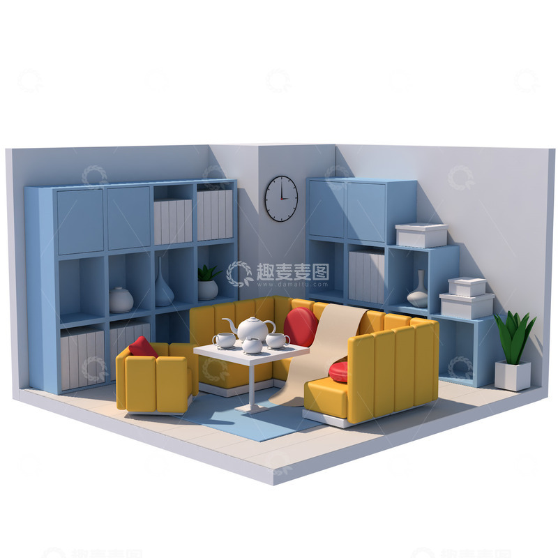 源文件下载【趣麦麦图】3D撞色设计房屋模型