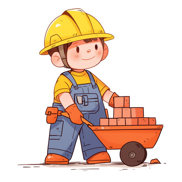 建筑工人搬砖卡通人物形象