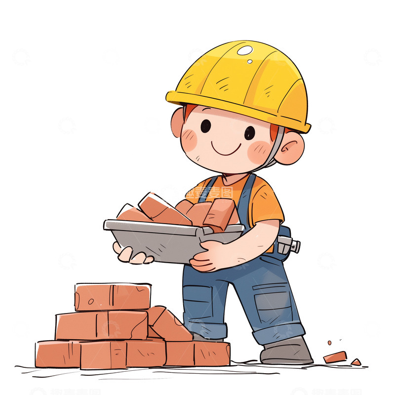 高清大图下载【趣麦麦图】正在搬砖的卡通建筑工人