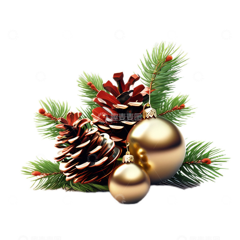高清大图下载【趣麦麦图】3D立体真实松果松叶圣诞