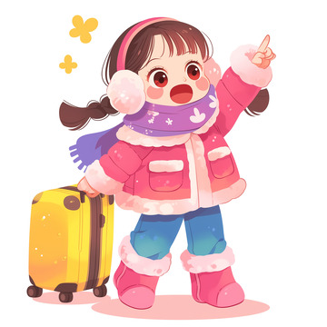 拿着行李旅行的卡通人物素材