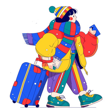 现代描边插画风格出行人物素材