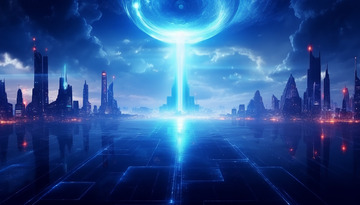 蓝色未来科技城星球背景