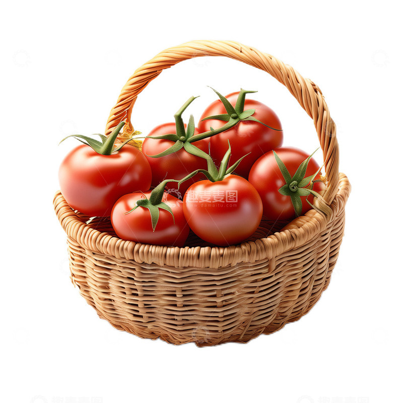高清大图下载【趣麦麦图】3D立体真实一筐西红柿编织蔬菜丰收