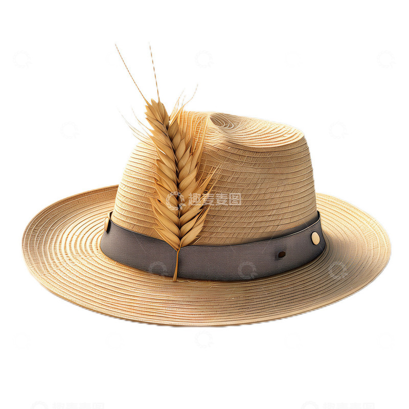 高清大图下载【趣麦麦图】3D立体真实草帽帽子小麦编织农民