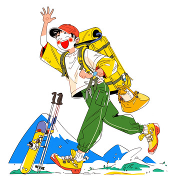 五一假期出行卡通插画素材