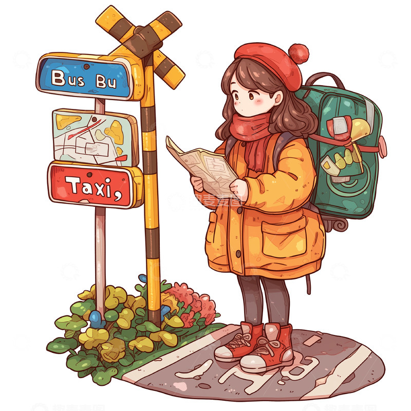 高清大图下载【趣麦麦图】假期出行旅游卡通人物