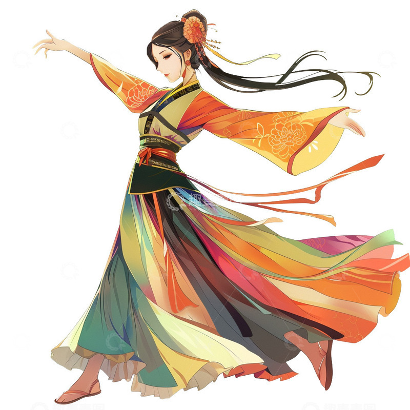 高清大图下载【趣麦麦图】穿着民族服饰起舞的舞女图案装饰