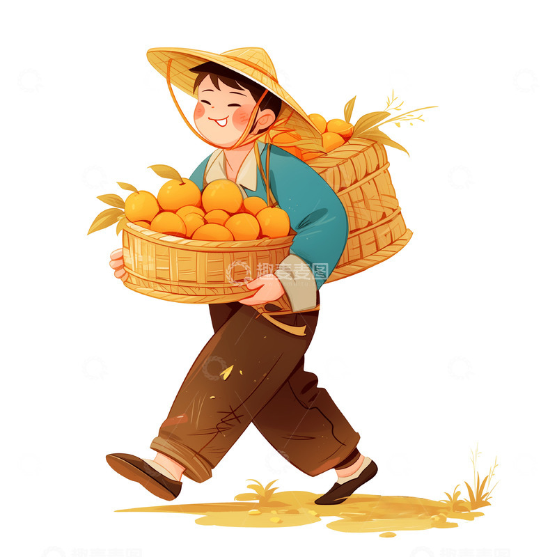高清大图下载【趣麦麦图】-劳动节农夫收获卡通素材